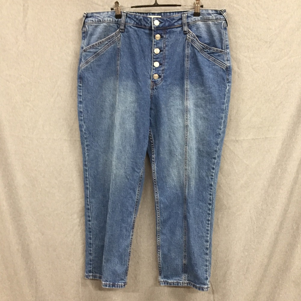 Cleo + Wolf High Rise Straight Leg Jeans Blue Button Fly Starry Night 33x27